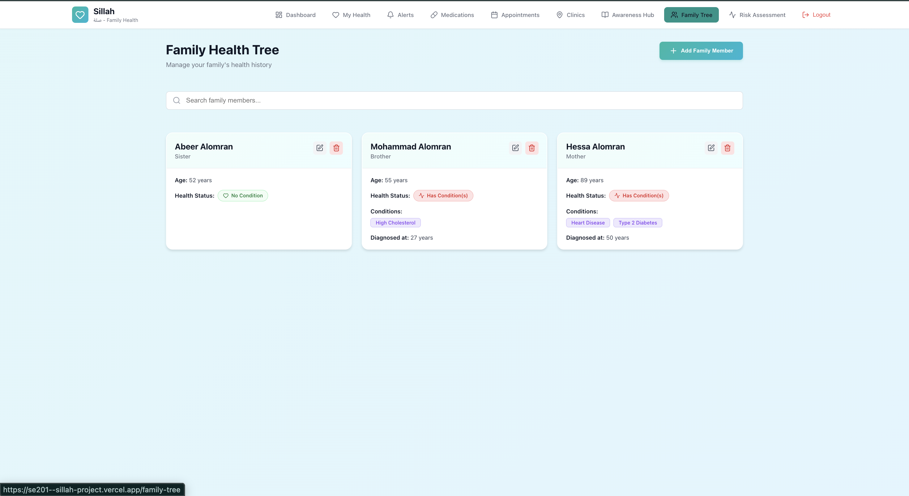 Sillah patient family health tree screen