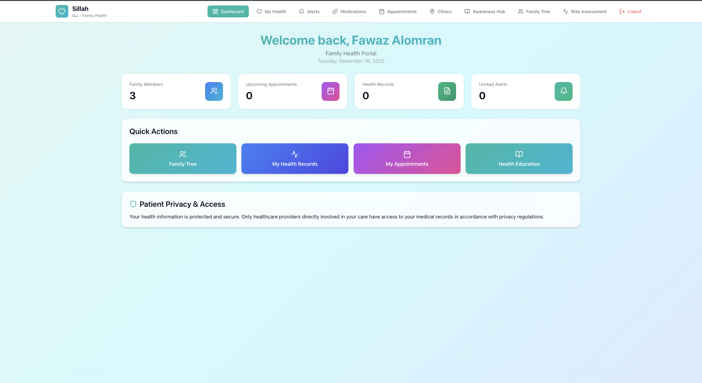 Sillah patient portal dashboard