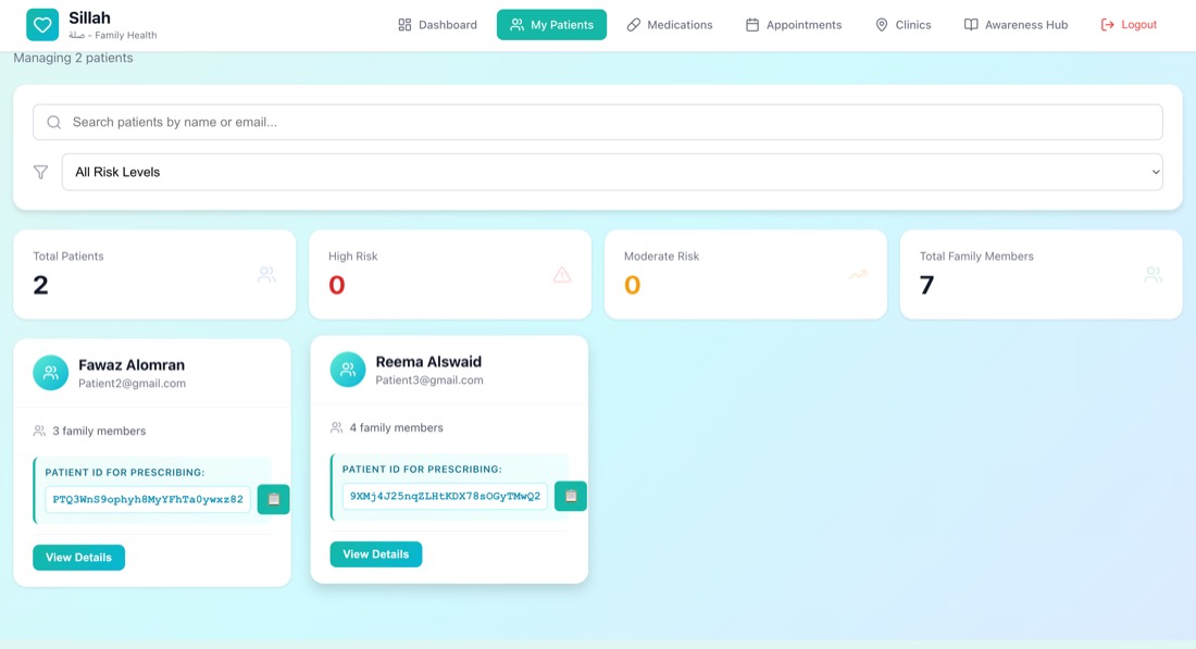 Sillah prototype: Patient list
