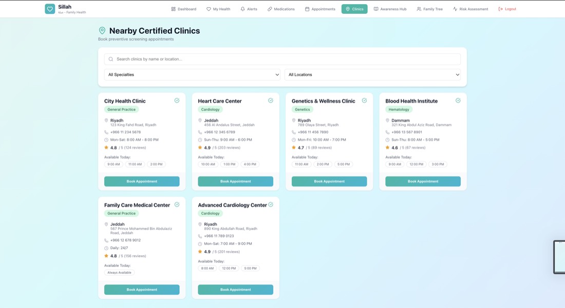 Sillah prototype: Nearby clinics
